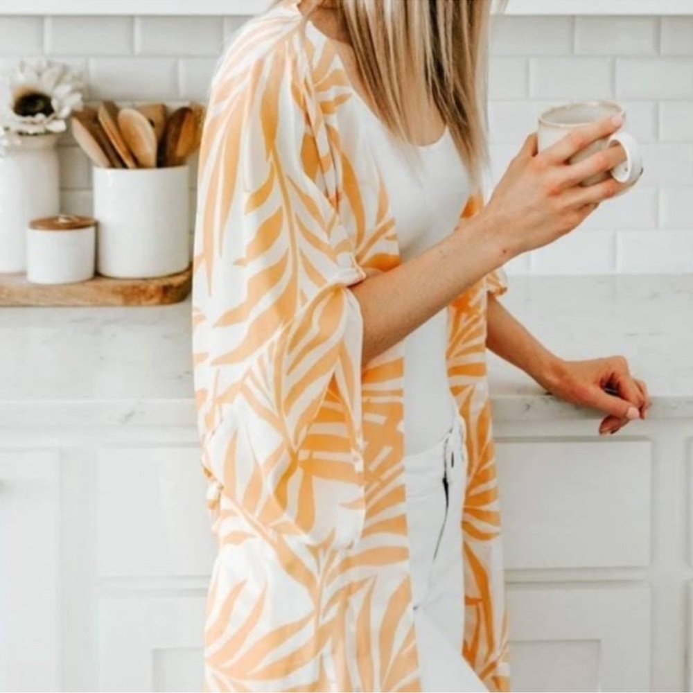 MAISON DU SOIR kimono cardigan orange and‎ white tropical size XS/S